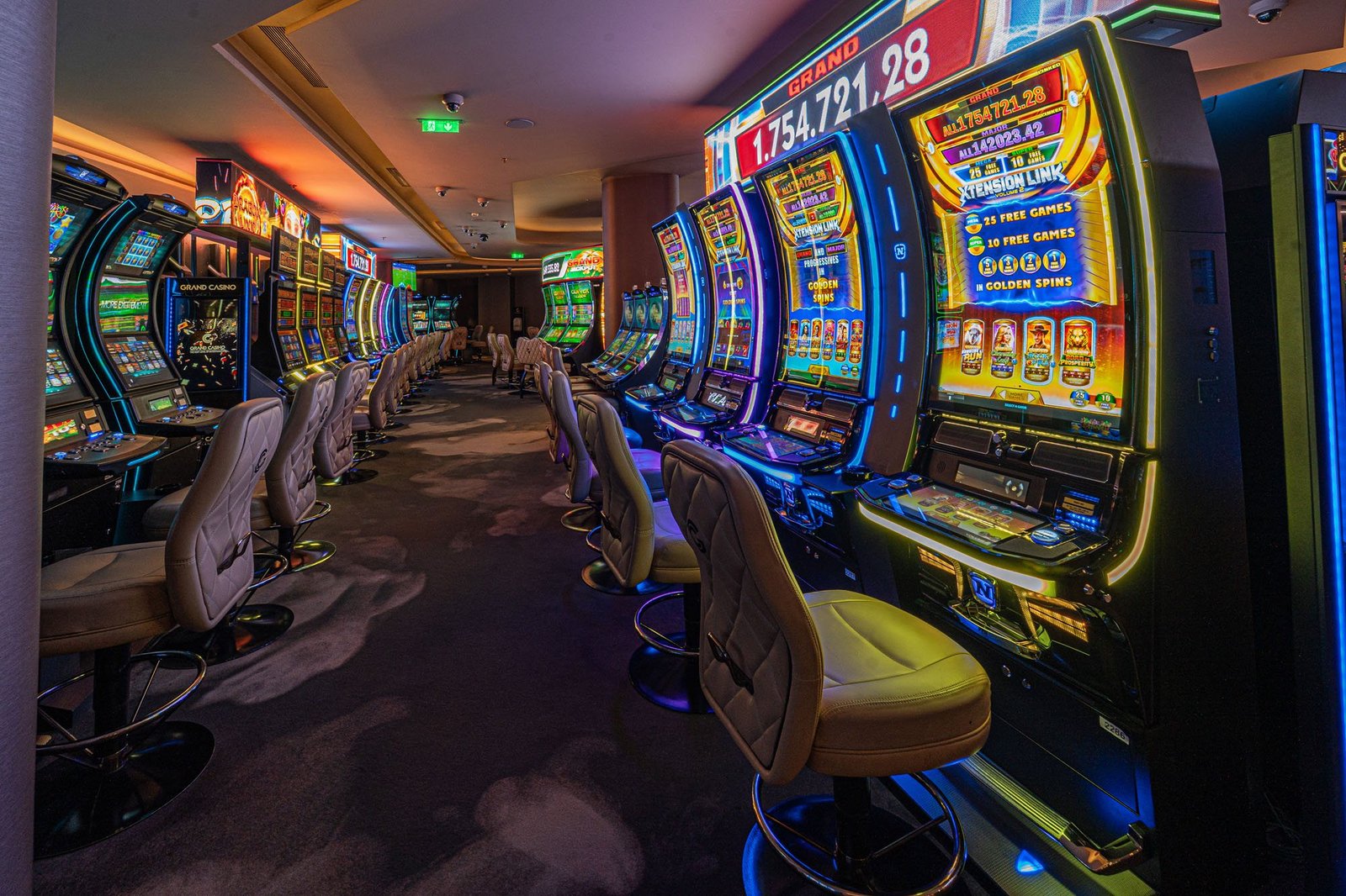 Rows of slot machines