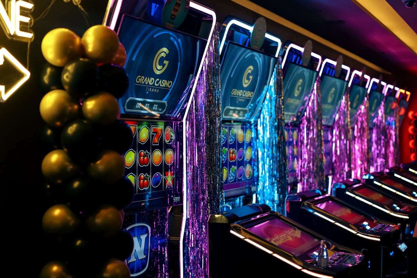 Slot machines decorated for an event night