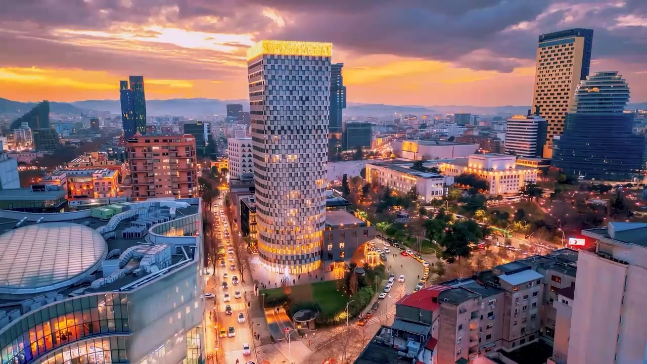 Tirana from above at dusk